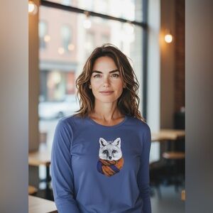 Columbia Blue Long Sleeve‎ Top with Fox Design 2X STRETCHY
